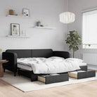 2-in-1 Slaapbank voor Woon- of Slaapkamer - Zwart / 100 x 200 cm / met onderschuifbed en lade - Bedden & bedframes