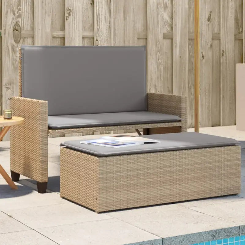 2-in-1 tuinbank van gepoedercoat staal en poly rattan met comfortabele zitervaring - Beige en grijs / 1 - Tuinbanken