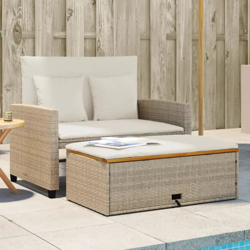 2-zits tuinbank met wasbare hoes en gepoedercoat staal - beige en crèmekleurig / 1 / Hout - Loungebanken