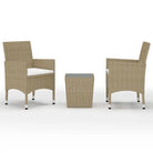 3-delige bistroset met poly rattan en gehard glas voor buiten - Tuinsets