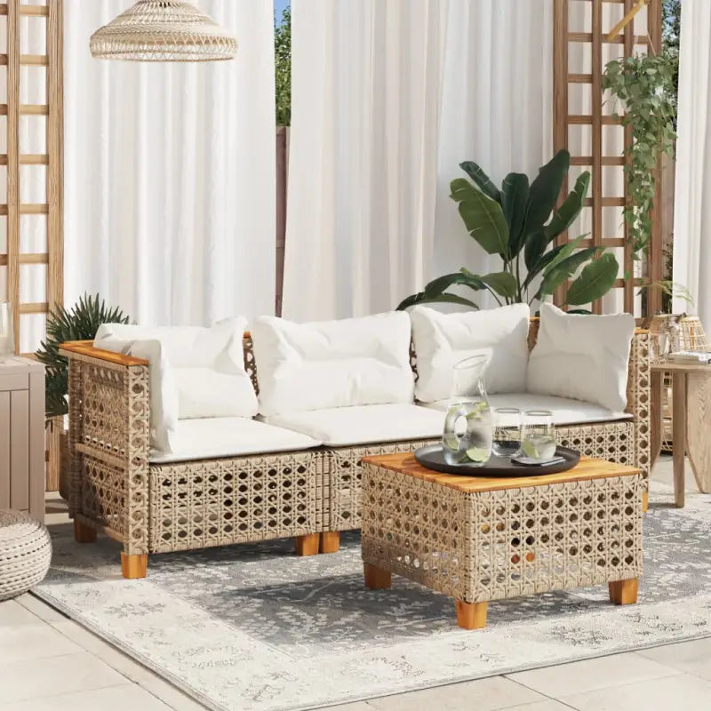 3-zits tuinbank van poly rattan met natuurlijke olieafwerking en comfortabele zitervaring - Beige en wit / 3 / with