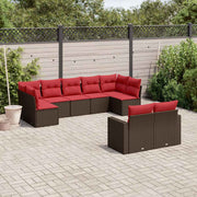 vidaXL 9-delige Loungeset met kussens poly rattan bruin