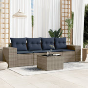 vidaXL 5-delige Loungeset met kussens poly rattan grijs
