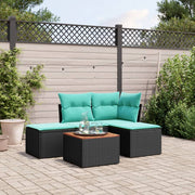 vidaXL 5-delige Loungeset met kussens poly rattan zwart