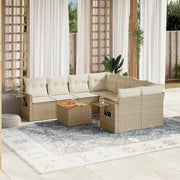 vidaXL 9-delige Loungeset met kussens poly rattan beige