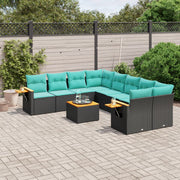 vidaXL 9-delige Loungeset met kussens poly rattan zwart