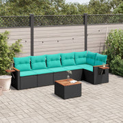 vidaXL 7-delige Loungeset met kussens poly rattan zwart