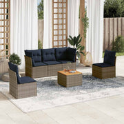 vidaXL 6-delige Loungeset met kussens poly rattan grijs