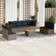 vidaXL 9-delige Loungeset met kussens poly rattan grijs