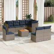 vidaXL 9-delige Loungeset met kussens poly rattan grijs