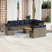 vidaXL 11-delige Loungeset met kussens poly rattan grijs