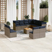 vidaXL 12-delige Loungeset met kussens poly rattan grijs