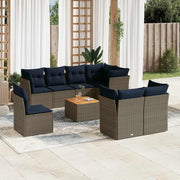vidaXL 9-delige Loungeset met kussens poly rattan grijs