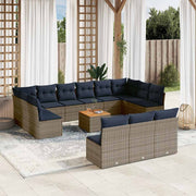 vidaXL 14-delige Loungeset met kussens poly rattan grijs
