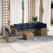 vidaXL 7-delige Loungeset met kussens poly rattan grijs