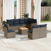 vidaXL 9-delige Loungeset met kussens poly rattan grijs