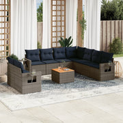 vidaXL 10-delige Loungeset met kussens poly rattan grijs