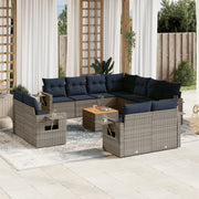 vidaXL 12-delige Loungeset met kussens poly rattan grijs