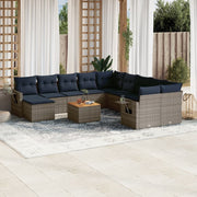 vidaXL 12-delige Loungeset met kussens poly rattan grijs