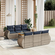 vidaXL 7-delige Loungeset met kussens poly rattan grijs