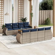 vidaXL 9-delige Loungeset met kussens poly rattan grijs