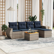 vidaXL 6-delige Loungeset met kussens poly rattan grijs