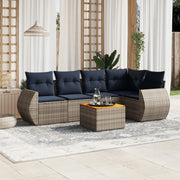vidaXL 6-delige Loungeset met kussens poly rattan grijs