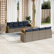 vidaXL 9-delige Loungeset met kussens poly rattan grijs
