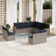 vidaXL 11-delige Loungeset met kussens poly rattan grijs