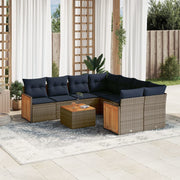 vidaXL 9-delige Loungeset met kussens poly rattan grijs