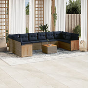 vidaXL 11-delige Loungeset met kussens poly rattan grijs