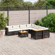 vidaXL 9-delige Loungeset met kussens poly rattan zwart