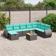 vidaXL 9-delige Loungeset met kussens poly rattan zwart