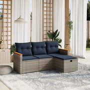 vidaXL 4-delige Loungeset met kussens poly rattan grijs