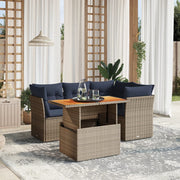 vidaXL 5-delige Loungeset met kussens poly rattan grijs