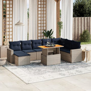 vidaXL 9-delige Loungeset met kussens poly rattan grijs