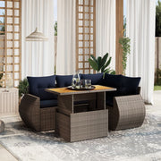 vidaXL 5-delige Loungeset met kussens poly rattan grijs