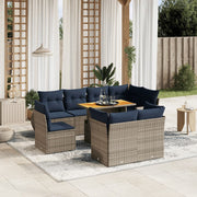 vidaXL 9-delige Loungeset met kussens poly rattan grijs