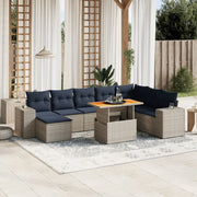 vidaXL 9-delige Loungeset met kussens poly rattan zwart