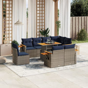 vidaXL 9-delige Loungeset met kussens poly rattan zwart
