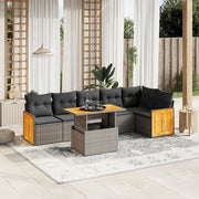 vidaXL 7-delige Loungeset met kussens poly rattan grijs