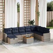 vidaXL 9-delige Loungeset met kussens poly rattan grijs