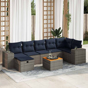 vidaXL 8-delige Loungeset met kussens poly rattan grijs