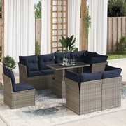 vidaXL 9-delige Loungeset met kussens poly rattan acacia grijs