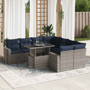 vidaXL 9-delige Loungeset met kussens poly rattan acacia grijs