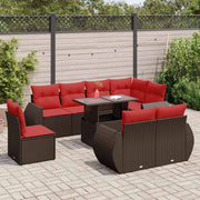 vidaXL 9-delige Loungeset met kussens poly rattan acacia bruin
