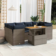 vidaXL 7-delige Loungeset met kussens poly rattan grijs