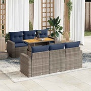 vidaXL 7-delige Loungeset met kussens poly rattan grijs