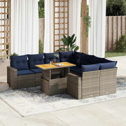 vidaXL 9-delige Loungeset met kussens poly rattan grijs