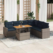 vidaXL 7-delige Loungeset met kussens poly rattan grijs